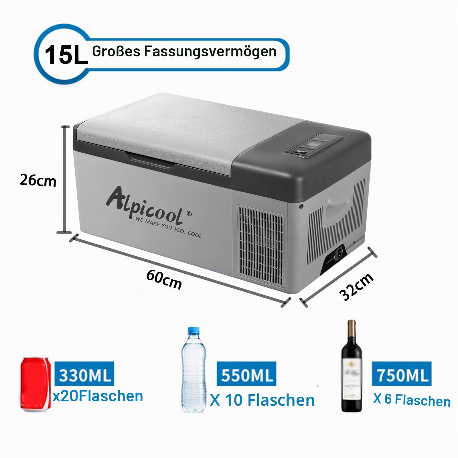 Tragbare Gefrierbox Minikühlschrank Elektrische Kühlbox, Auto Kühlbox 15 L Kühlbox Elektrisch -20℃ ~10℃ Kompressor Kühlbox, für Auto, LKW, Boot, RV mit USB Anschluss [Energieklasse B]
