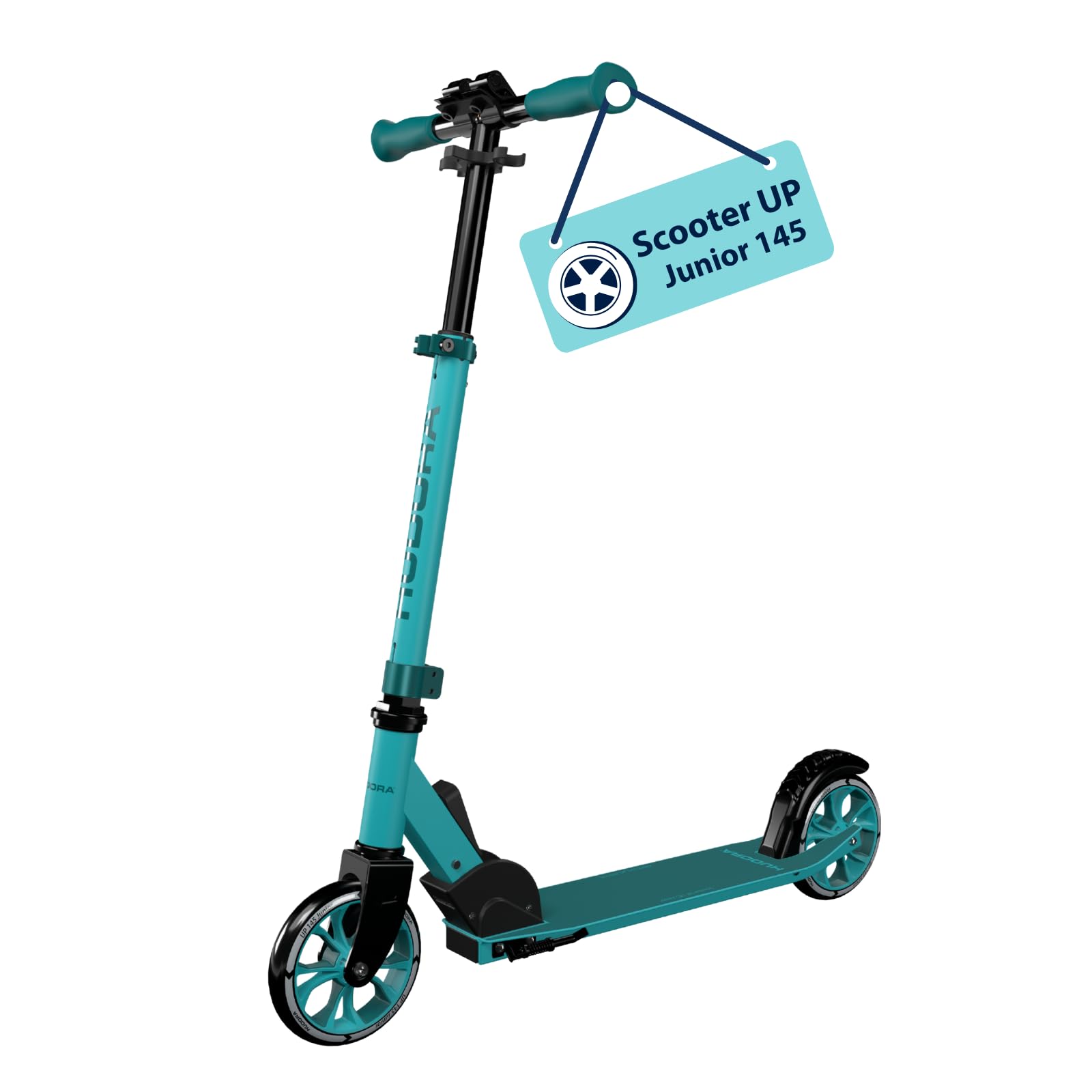HUDORA Scooter Up 145 Junior - Patinete Infantil Seguro a Partir de 3 años - Patinete Urbano Plegable con Ruedas de 145 mm - Ajustable en Altura para niños y niñas de hasta 60 kg - Teal
