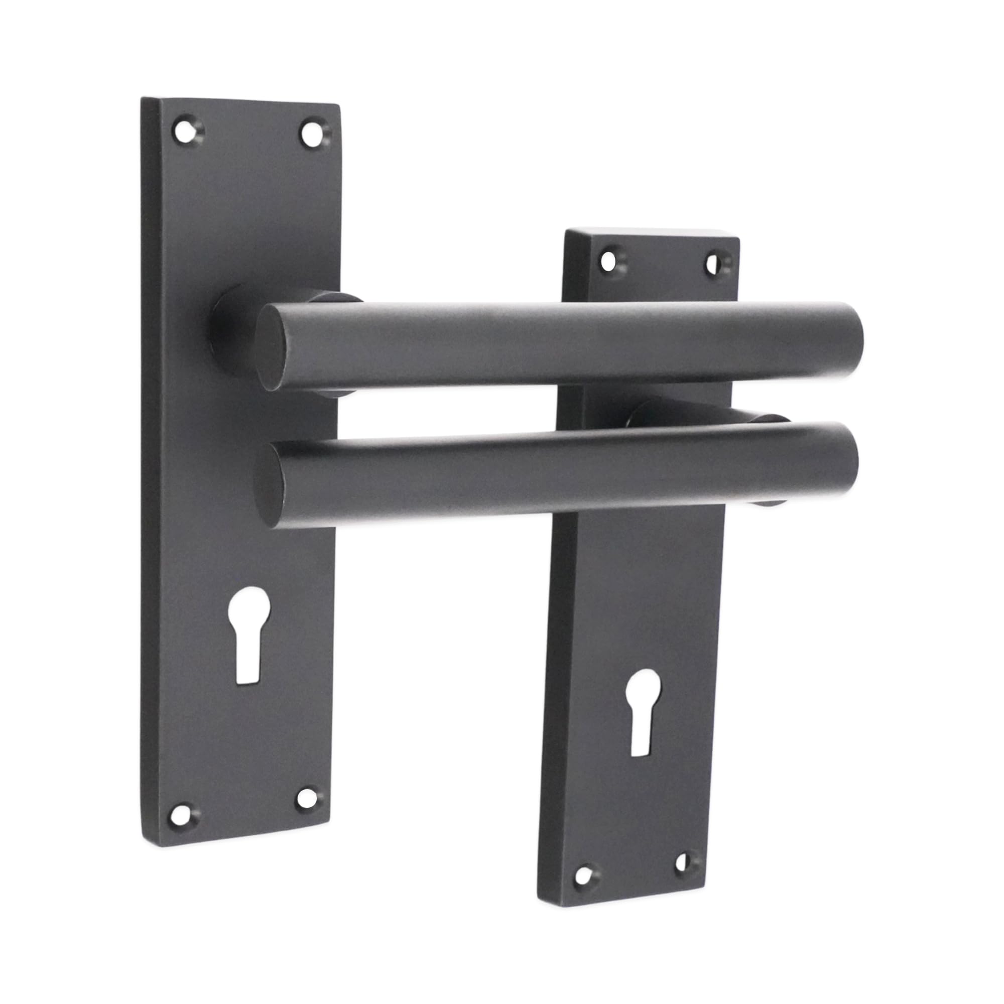 Infinity Decor Modern Style Straight Lever Lock Door Handle on Rectangular Keyhole Backplate Pair in Matt Black Finish – Suitable for Internal & External Doors