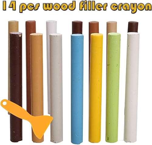 Miniatura 7 de Varillas de relleno de madera, crayones de cera para muebles, 14 colores + 1 raspador, varillas de relleno de cera de reparación de suelos de madera