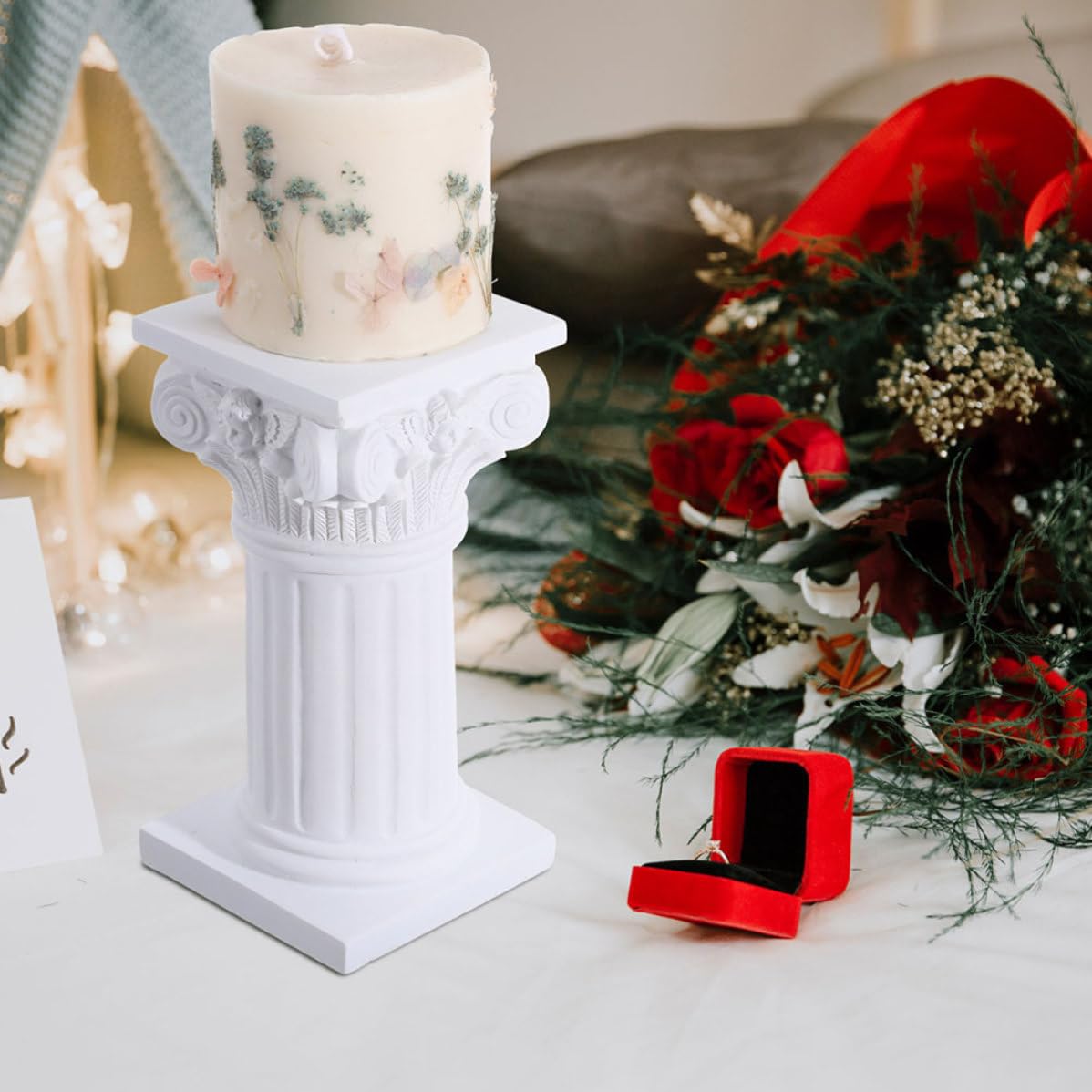 INOOMP Elegante Römische Säulendekoration aus Weißem Kunstharz 2 Stück mit Runden Kanten Stabile Hochzeit Dekorsäule als Foto Requisite für Eingangsbereich