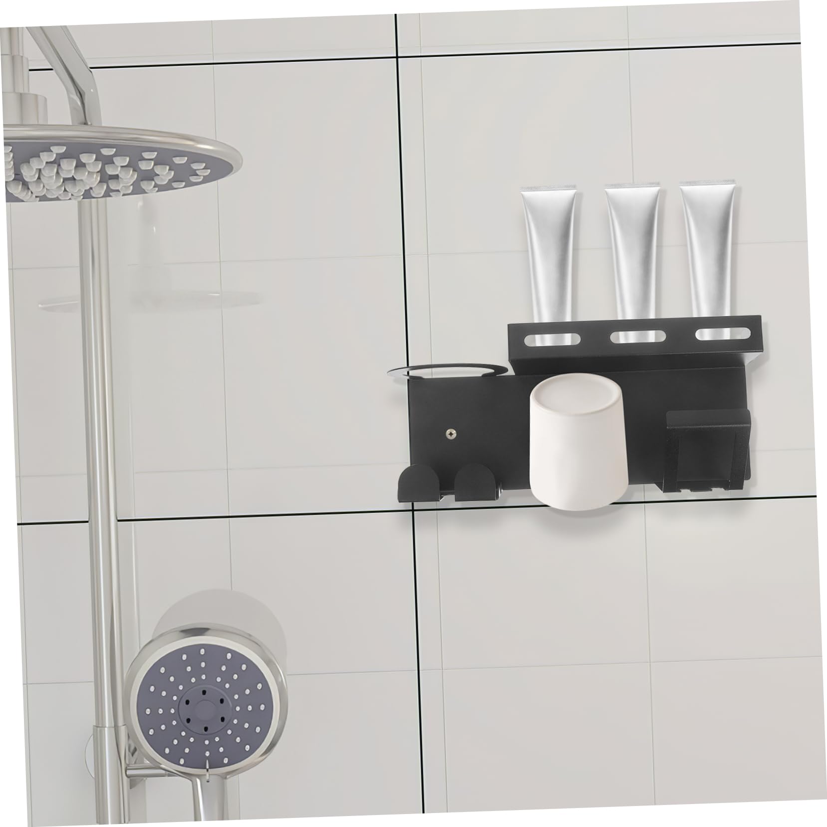 Portaspazzolino in Acciaio Diviso Per Dentifricio Supporto Da Bagno Multifunzionale Organizer Installazione