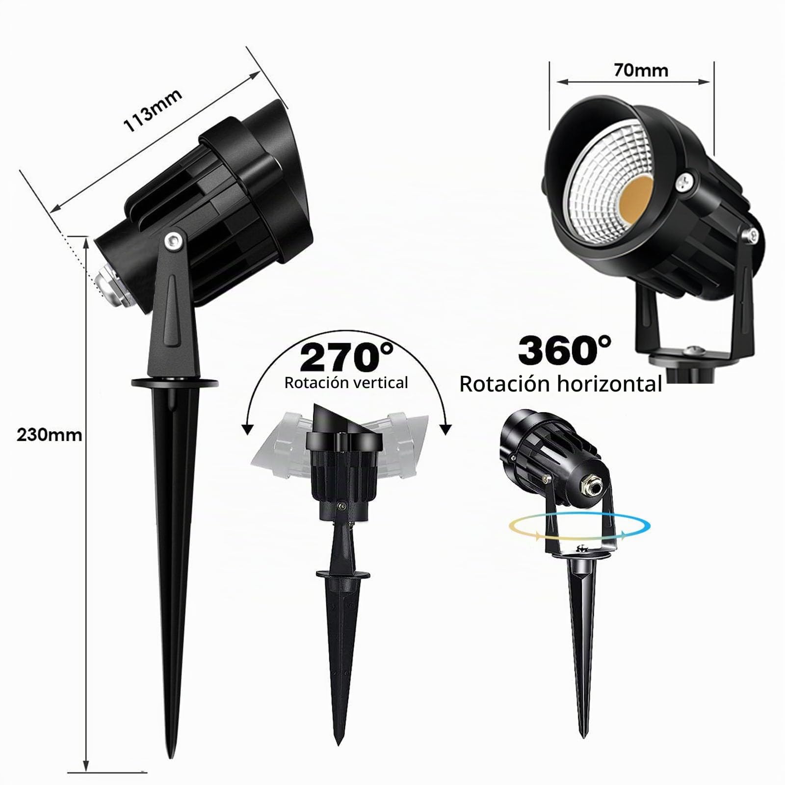 4PCS Foco Proyector Exterior Foco COB LED con Estaca Lámpara Luz Blanco Cálido IP66 12V 24V 10W Impermeable LED Bombilla Exteriores para Jardín Aire Libre Césped Patio Decoración