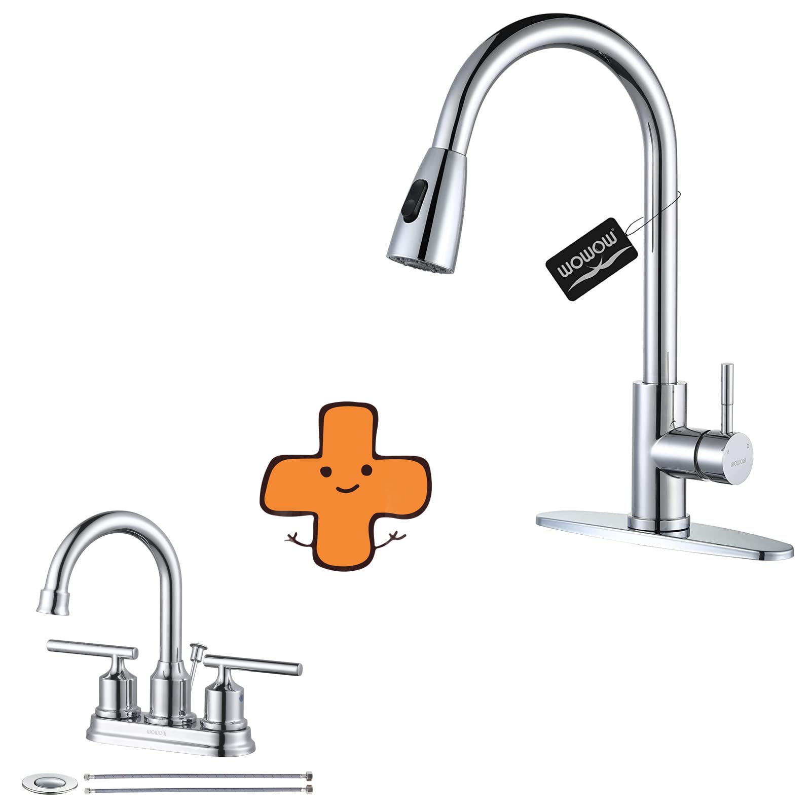 Jnfidosr Chrome Kitchen Faucet With Sprayer And Chrome Bathroom Faucet 3 Hole Bathroom Sink Faucet