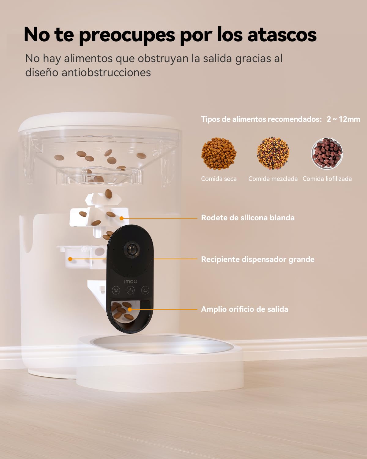 Imou 4L Comedero Gato Automatico con Cámara 4MP, 2.4G WiFi Dispensador Comida Gatos/Perros con Detección de Movimiento y Fuente de Alimentación Dual, Sensor de Alimentos Bajos, Audio Bidireccional
