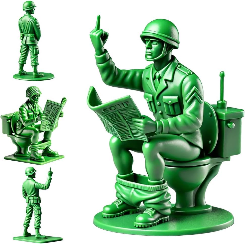 quisenti Fun & Classic Funny Green Army Men Action Figures,4Pcs Durable Resin Mini Soldier Statues for Desk Decor,Military Party Favors,Unique Gift