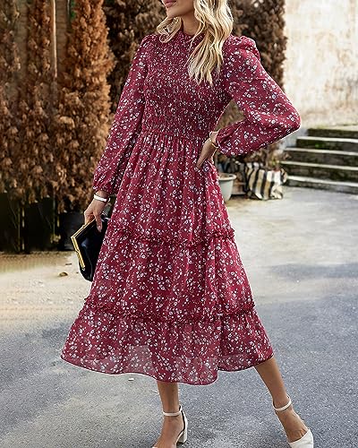 NOLLSOM Women 2025 Fall Dress Floral Casual Long Sleeve Crew Neck Ruffle A-Line Flowy Floral Boho Wedding Guest Maxi Dresses2