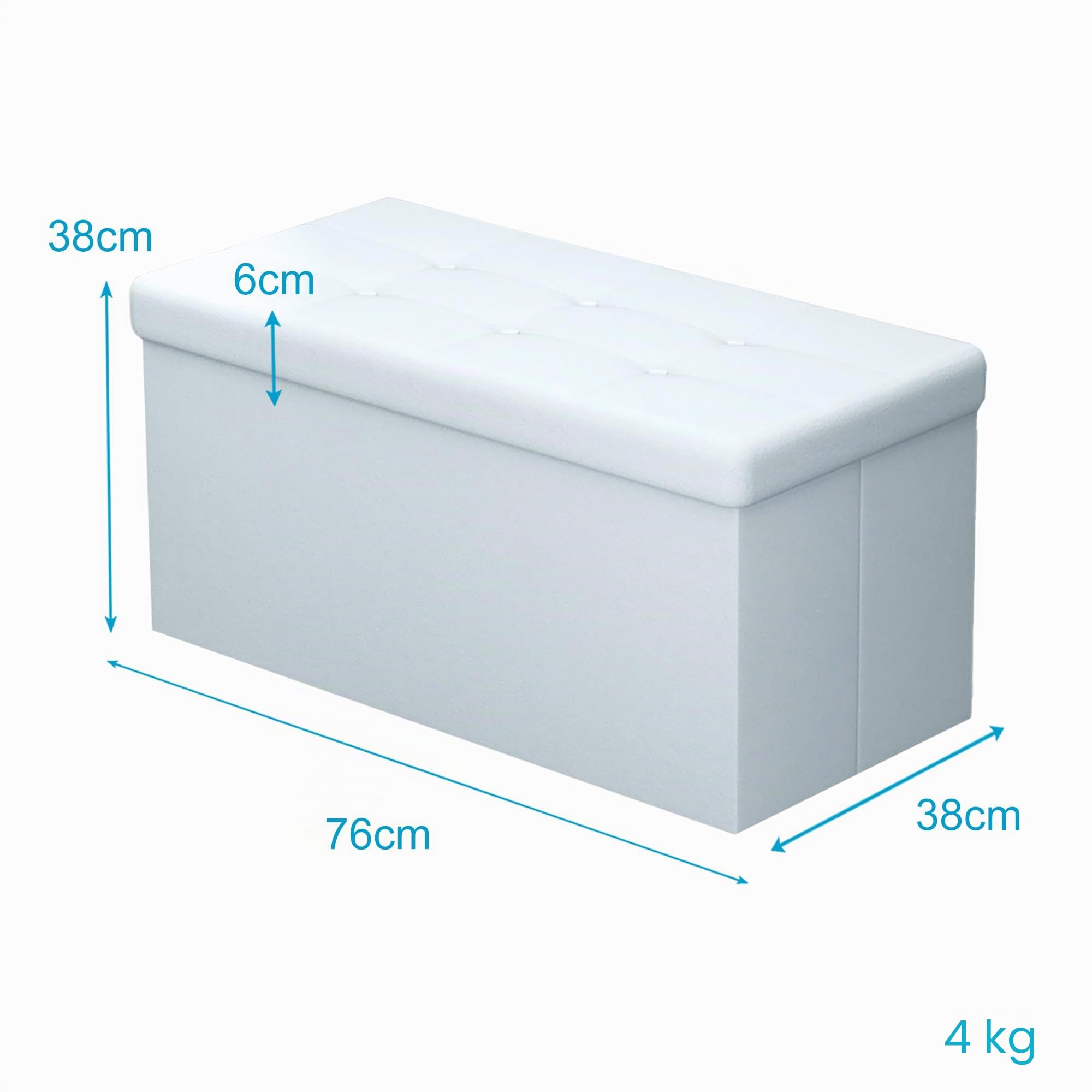 Intirilife Puff Baúl Plegable 78x38x38 cm in Blanco Opal – Taburete Almacenaje Tapizado de Cuero Artificial per Almacenamiento y Reposapiés