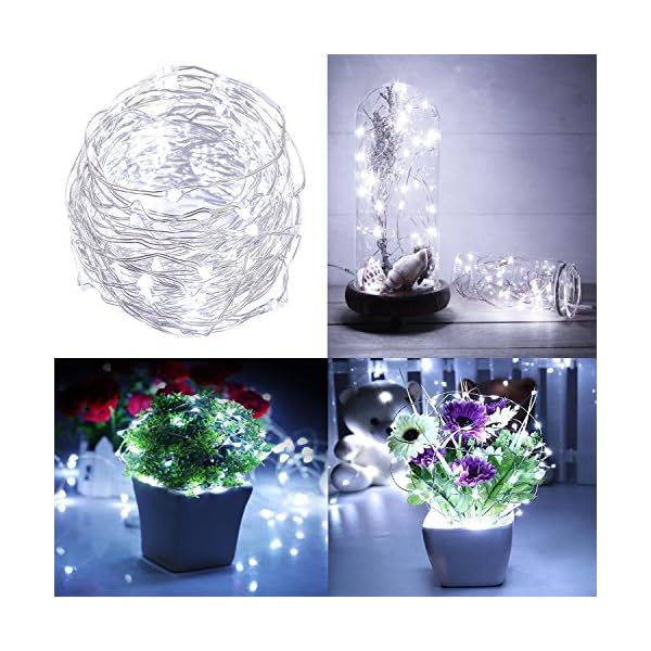 Bxroiu 2 x fairy lights battery operated, silver wire chains 8 mode 5m 50 leds timer string lights with remote control for bedroom christmas party wedding decoration - image 5