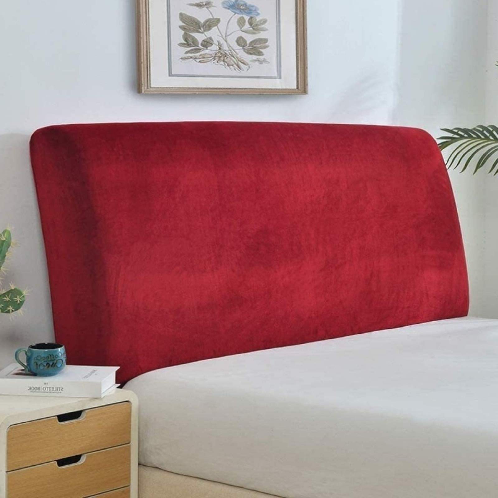 Stretch Bed Headboard Slipcover Solid Color Protective Headboard Covers Dustproof Headboard Cover Slip for Single, Double, King Headboards,Red-150~165cm