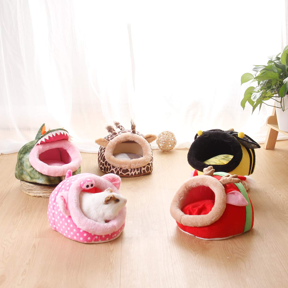 LEFTSTARER Jaula de conejillo de indias Cama de animales pequeños accesorios de casa, conejillo de indias juguetes casa nido hámster suministros hábitat huron rata