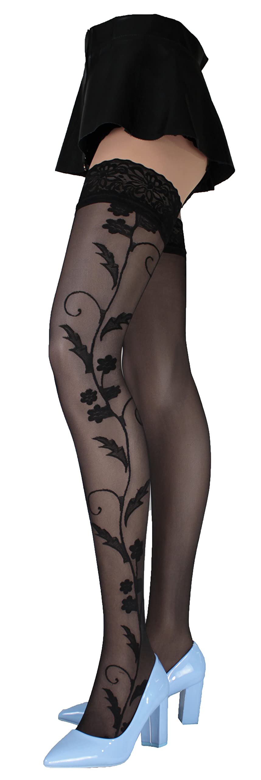 Lace Top Hold Ups Patterned Sizes S - 4XL Stockings 20 Denier…