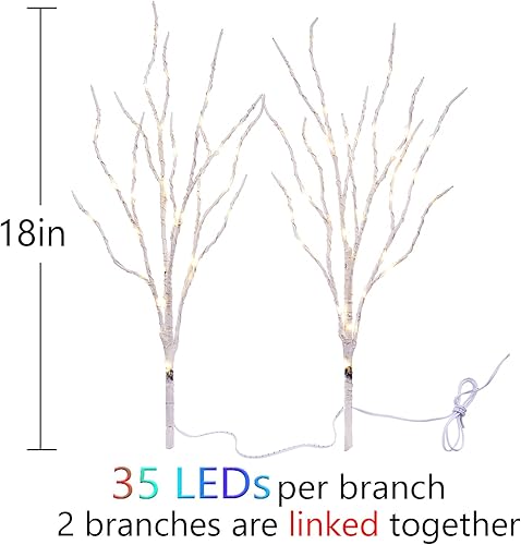 Miniatura 6 de Fudios Ramas de abedul iluminadas con 70 luces LED multicolor de 18 pulgadas, funciona con pilas, ramas blancas iluminadas que cambian de color para