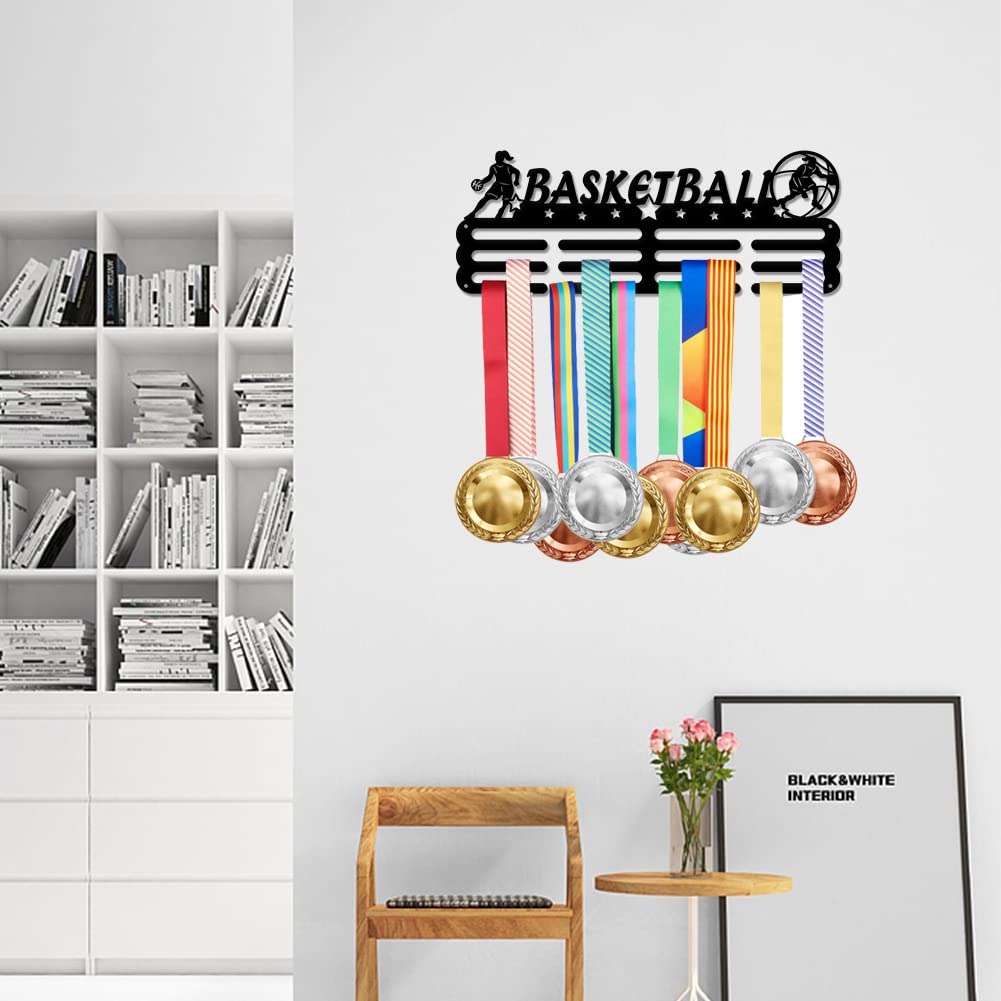 SUPERDANT Medalla Colgante de Baloncesto Femenino Soporte de Gancho Deportivo Soporte Medallas Expositor de Recompensas Cinta Cheer Colgador de Pared de Metal para Medalla