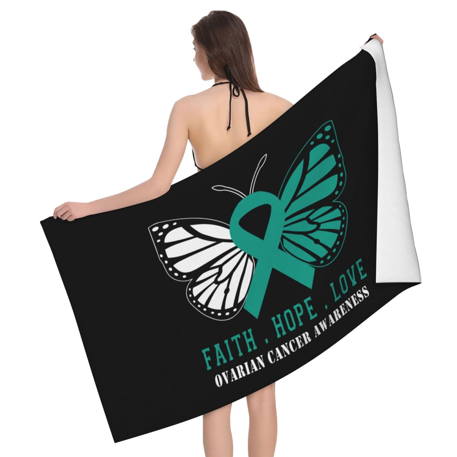 HLBSDM Microfiber Butterfly Ovarian Cancer Awareness Beach Towel Quick Dry Soft Sand Free Beach Towels for Pool Swim Beach Lightweight Thin Towels