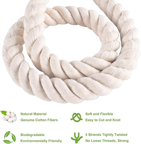 Miniatura 3 de Cuerda de algodón trenzado  1 pulgada × 100 pies  Cuerda de algodón gruesa  Cuerda blanca natural para columpio, náutico, tira y afloja, juguetes