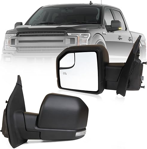 MITZONE Espejo lateral del conductor F150 compatible con Ford F-150 2015-2020 con luz de señal de giro de vidrio de punto ciego, 6 pines, color