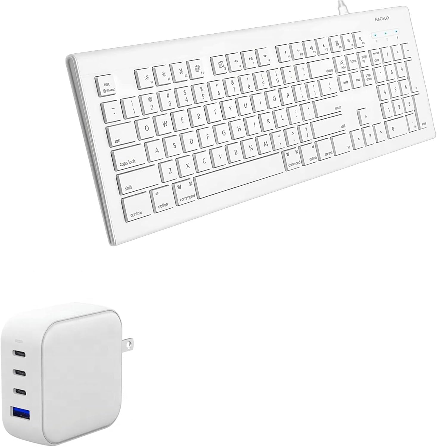 BoxWave Charger Compatible with Macally The Everyday USB-C Keyboard - PD miniCube (100W), 100W 3 PD Port Wall Charger International - Winter White