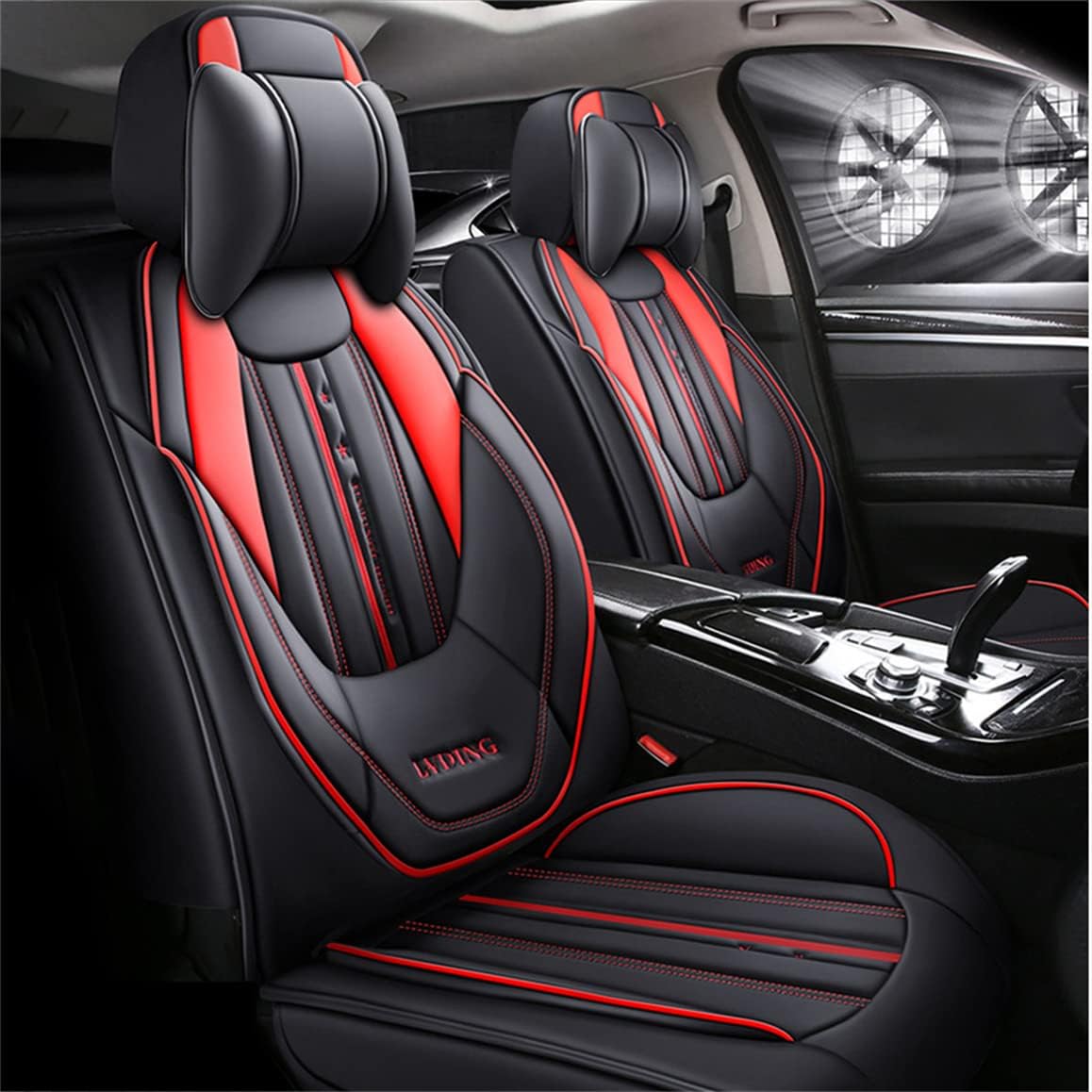 Ruberpig Luxury 5-Seat Car Seat Covers Fit for Millenia Full Set Cushion Leather Front Rear Seat Protectors Non-Slip Waterproof Durable Vehicle Seat Covers with Headrest(Black Red)