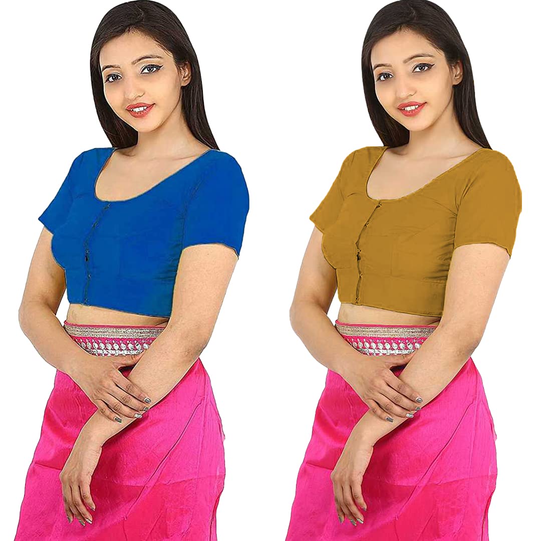namita Women's Rubia Cotton Half Sleeve Readymade Blouse (U-COT-COM-2-NAVYBLUE-METEOR-38_Navy Blue, Black_38)-picture-23