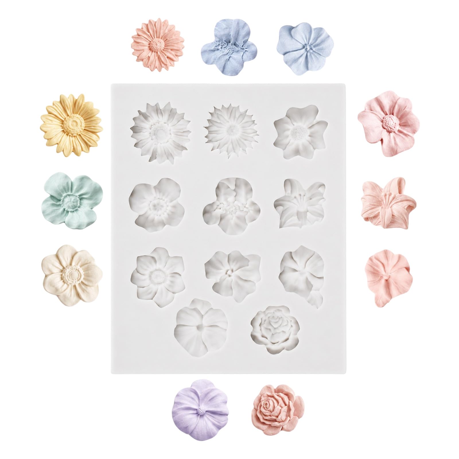 Talinco 3D Silicone Flower Moulds, 11 Shapes for Fondant Cake Decorating