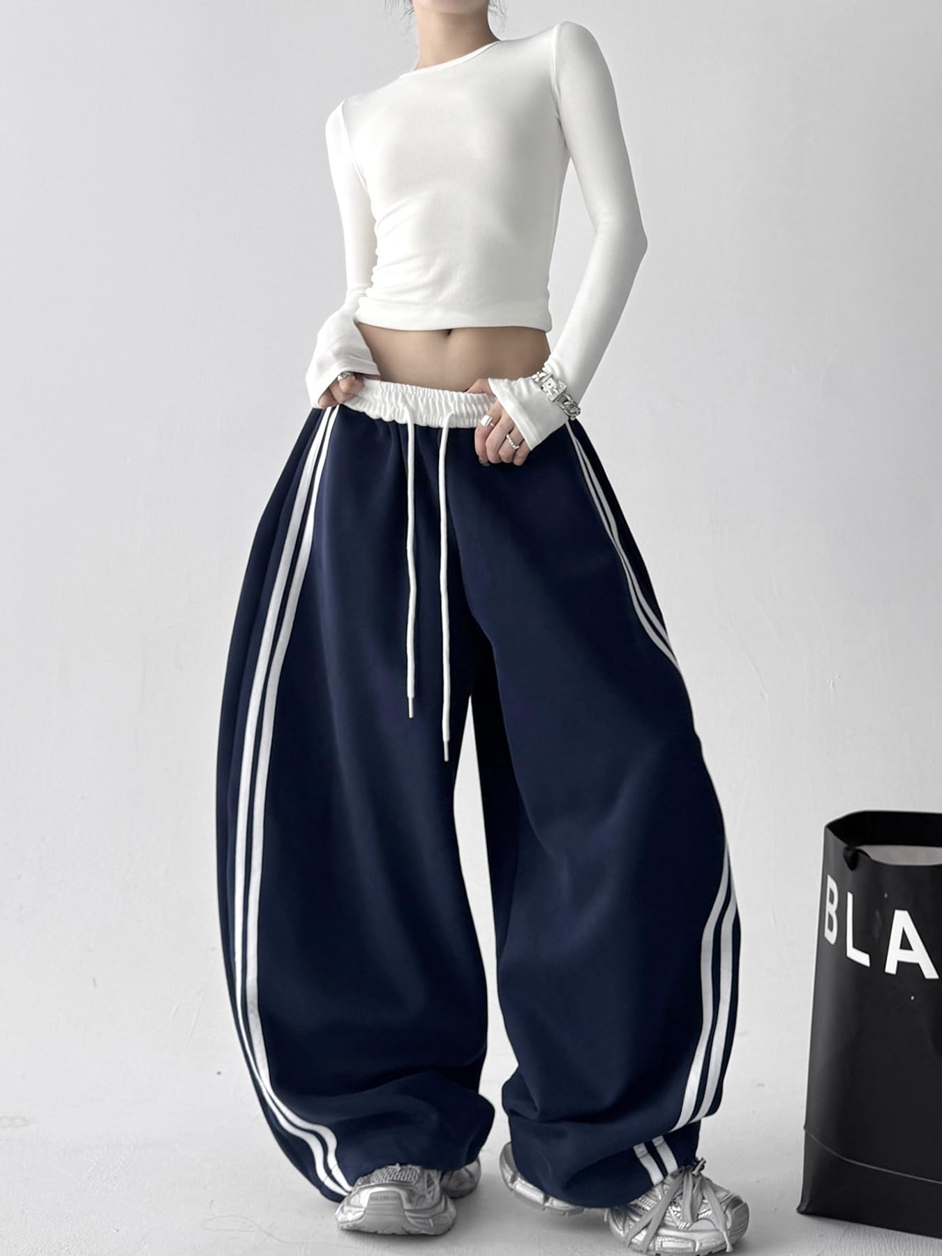 Pantaloni da jogging da donna, Y2K, per adolescenti, sportivi, vintage, a gamba larga, per il tempo libero, con tasche