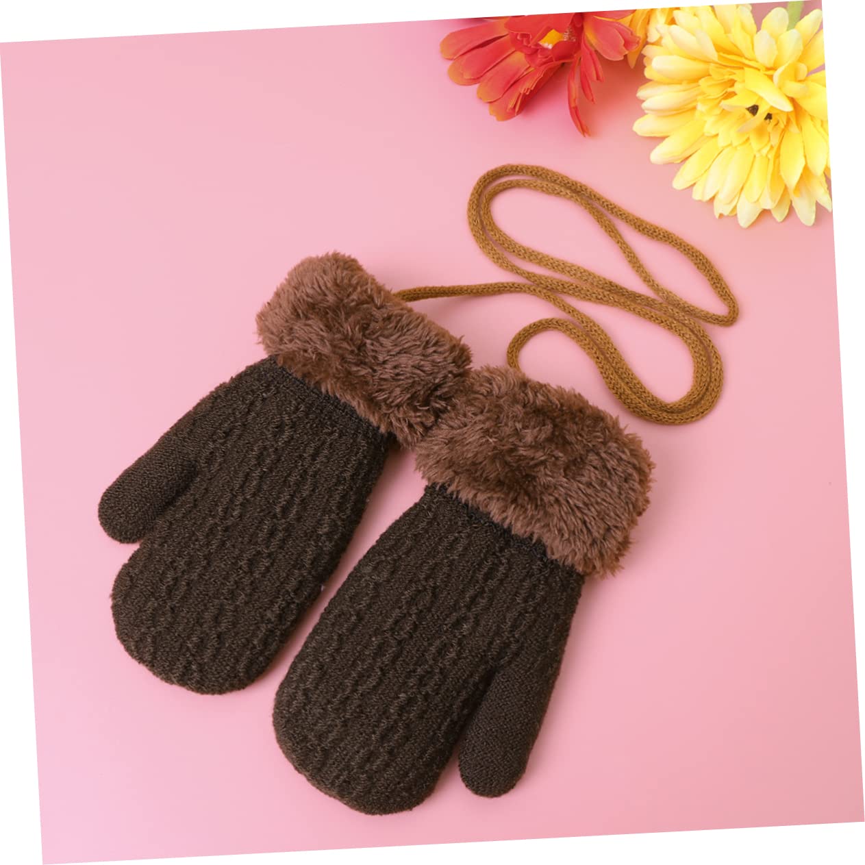 CONGARTENO Pack of 2 Boys and Girls Winter Warm Gloves Knitted Plush Hanging Gloves 1-4 Years Old for Cold Weather