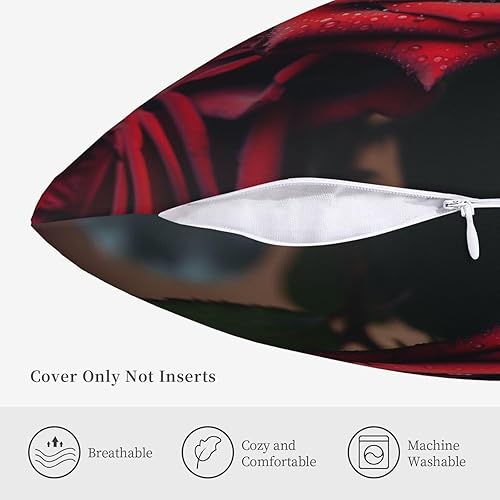 Miniatura 4 de Fundas de almohada cuadradas decorativas para sofá, hermosas fundas de almohada con rosas rojas, funda de cojín de doble cara para sala de estar,