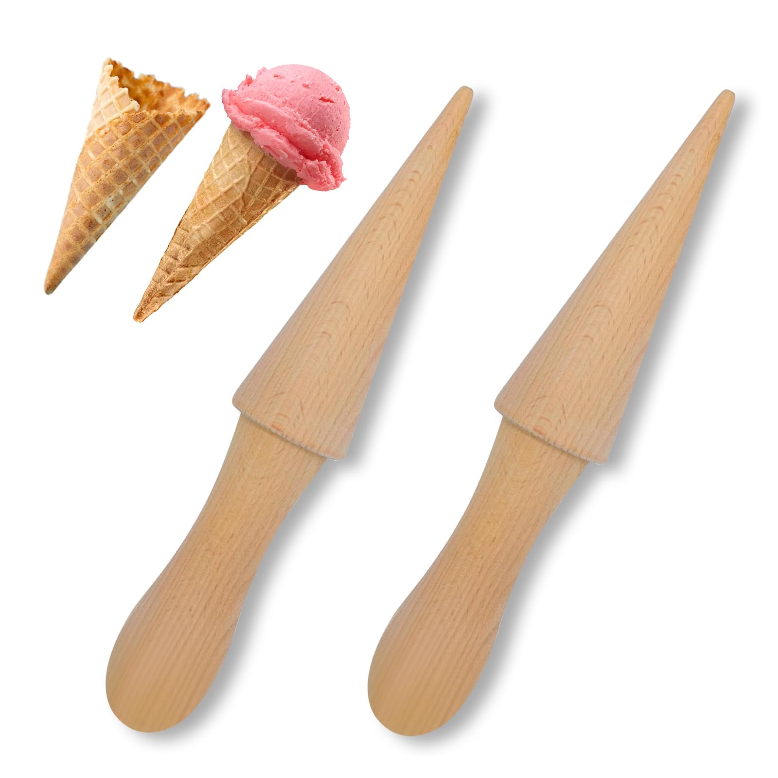 2 moldes de cono de helado, moldes de madera reutilizables para cuernos de crema, conos de gofre, rodillo de pizzela, rollo de huevo, molde para cocina, cocina y horneado