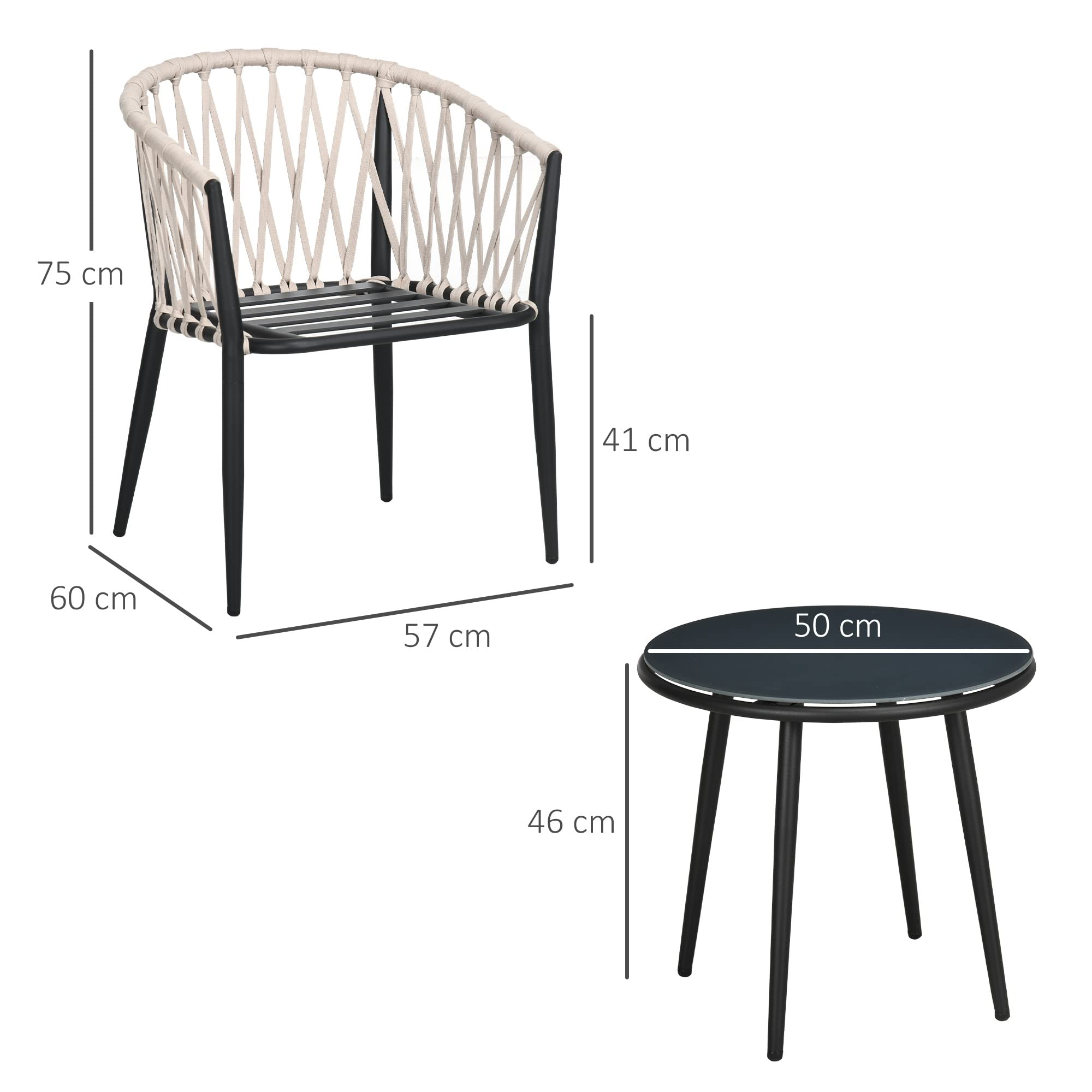 Outsunny 3tlg. Gartenmöbel Set, Garten-Bistroset inkl. 1 Tisch, 2 Stühlen mit Sitzkissen, Balkon-Set, Gartengarnitur für Terrasse, Balkon, Stahl, Grau