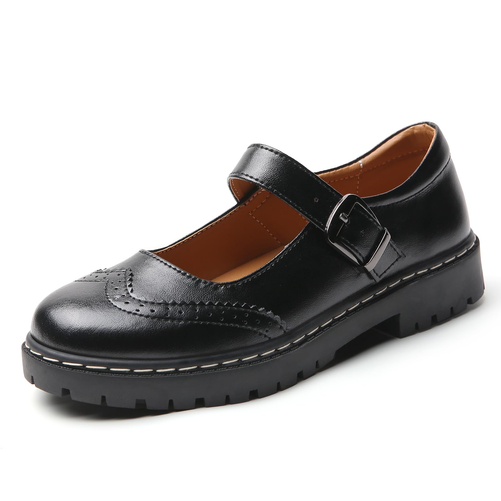 Mary Jane Shoes Women Platform Non-Slip Classics Round Toe Ankle Strap Brogues Style Comfort Casual Oxford Dress Work Mary Jane Shoes
