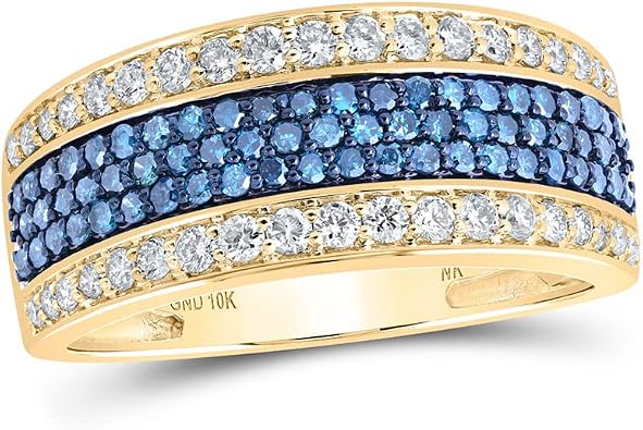 خاتم Jewels By Lux 10K من الذهب الأبيض أو الأصفر للرجال مرصع بالألماس باللون الأزرق المستدير، مقاس 8-12 للرجال