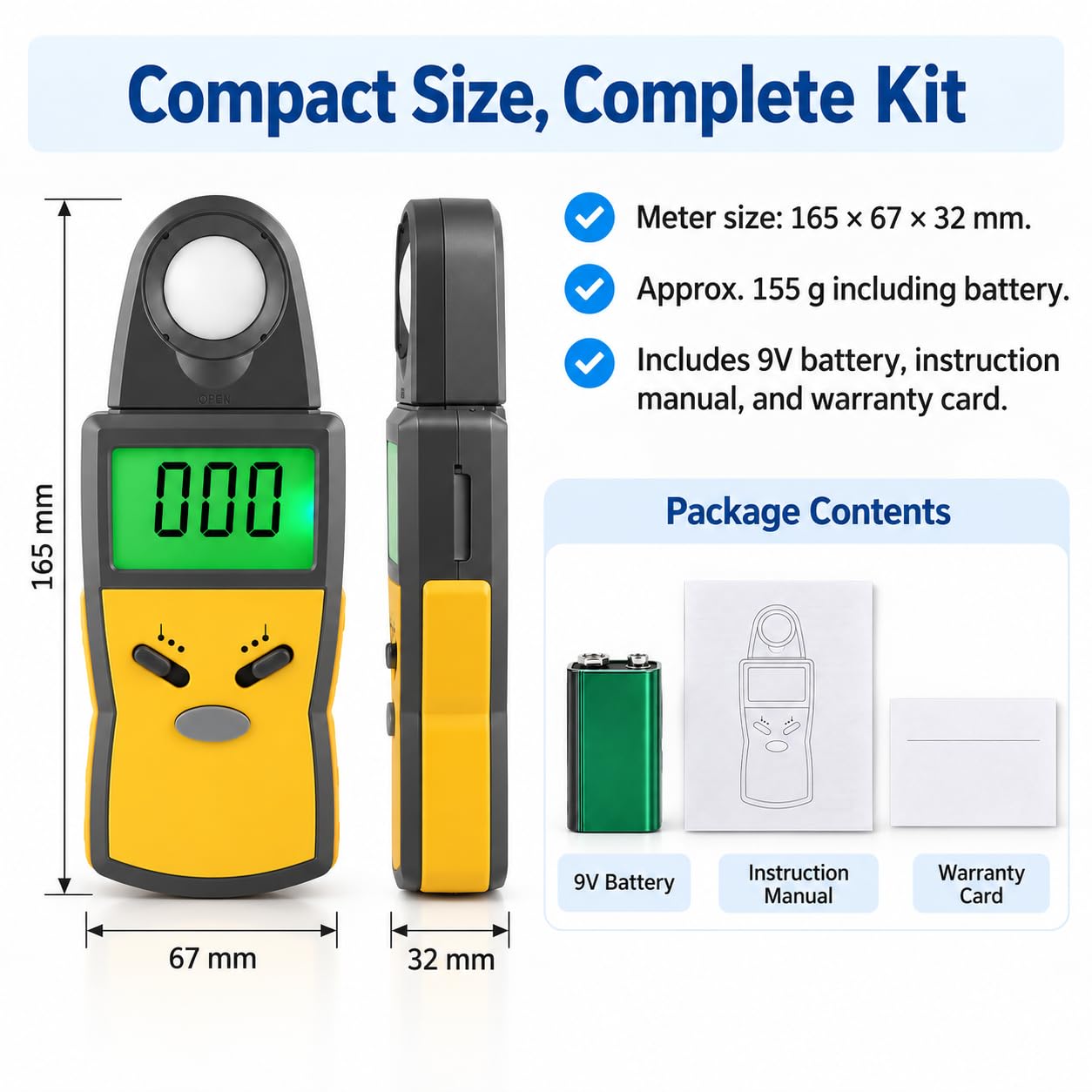 Fotómetro, Rango 1-100.000 Lux, Sensor Separado, Repetibilidad ±2%