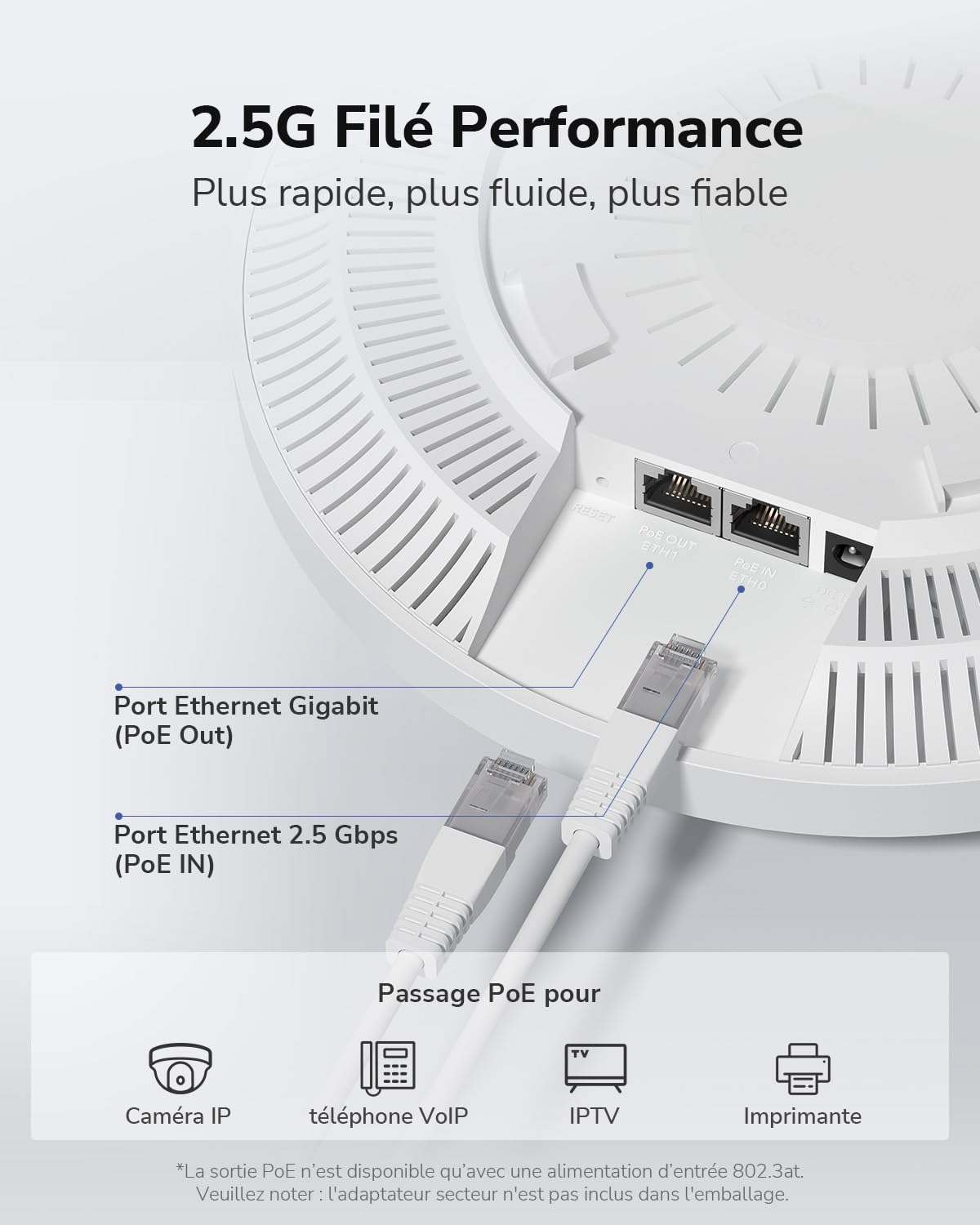 Cudy BE3600 Dual-Band Wi-FI 7 Access Point da Soffitto, AP3600 | 2882+688 Mbps, 1400 sq ft, 200+ Clients, Captive Portal, Gestione cloud, 2.5GbE PoE In, aucun adaptateur secteur inclus
