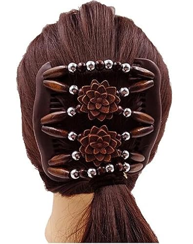 Miniatura 6 de Peines mágicos para el cabello para mujer, con cuentas de madera, elásticos, de doble cara, accesorios para el cabello, paquete de 5