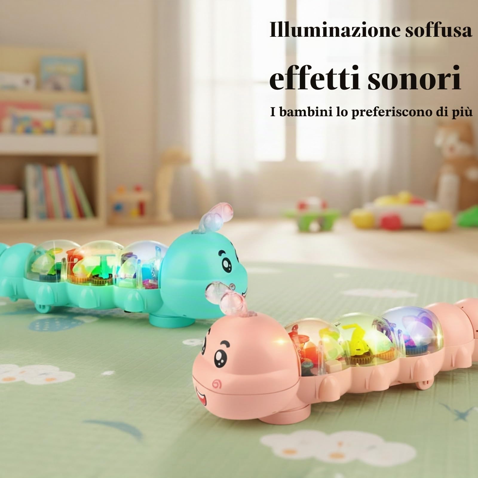CHANGYUE Giocattolo strisciante a forma di bruco con luce e musica, per gioco sul pancino, interattivo per bambini