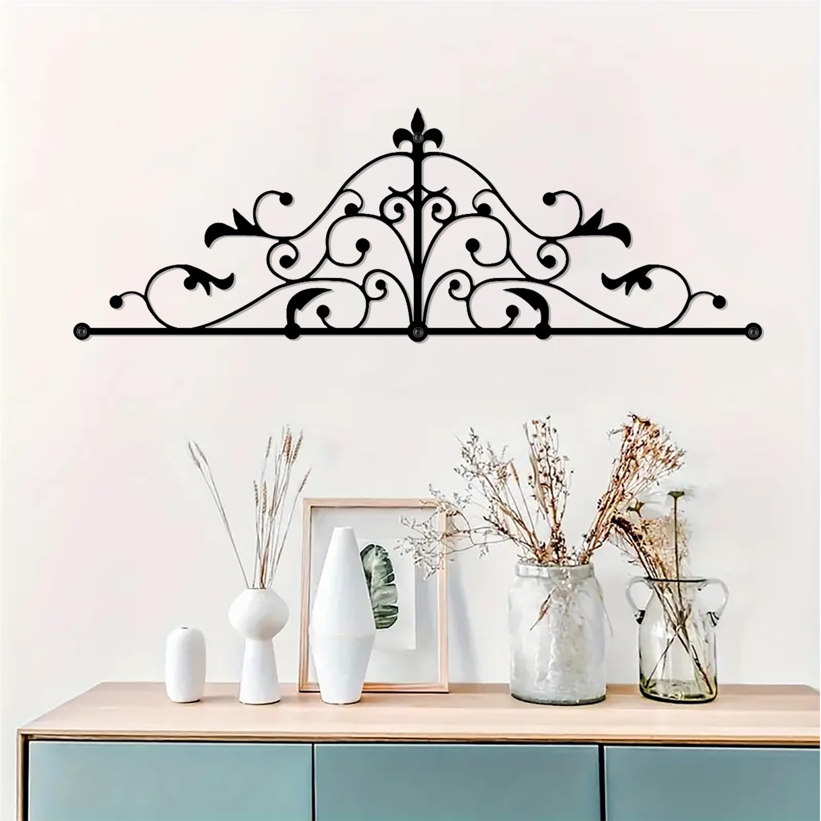 DUOOLN Metal Scroll Wall Decor, Arched Iron Vine Wall Decor Art, Modern Minimalist Line Hanging Sign, Metal Sculpture Above Door, Indoor and Outdoor