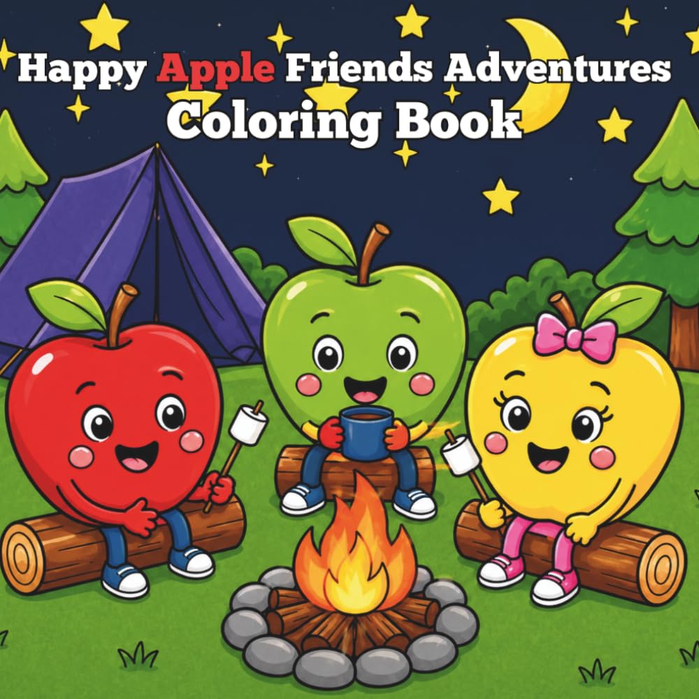 Fruitville Friends: Happy Apple Friends Adventures Coloring Book: Fun Coloring Pages with Apple Characters on Different Adventures For Children All Ages