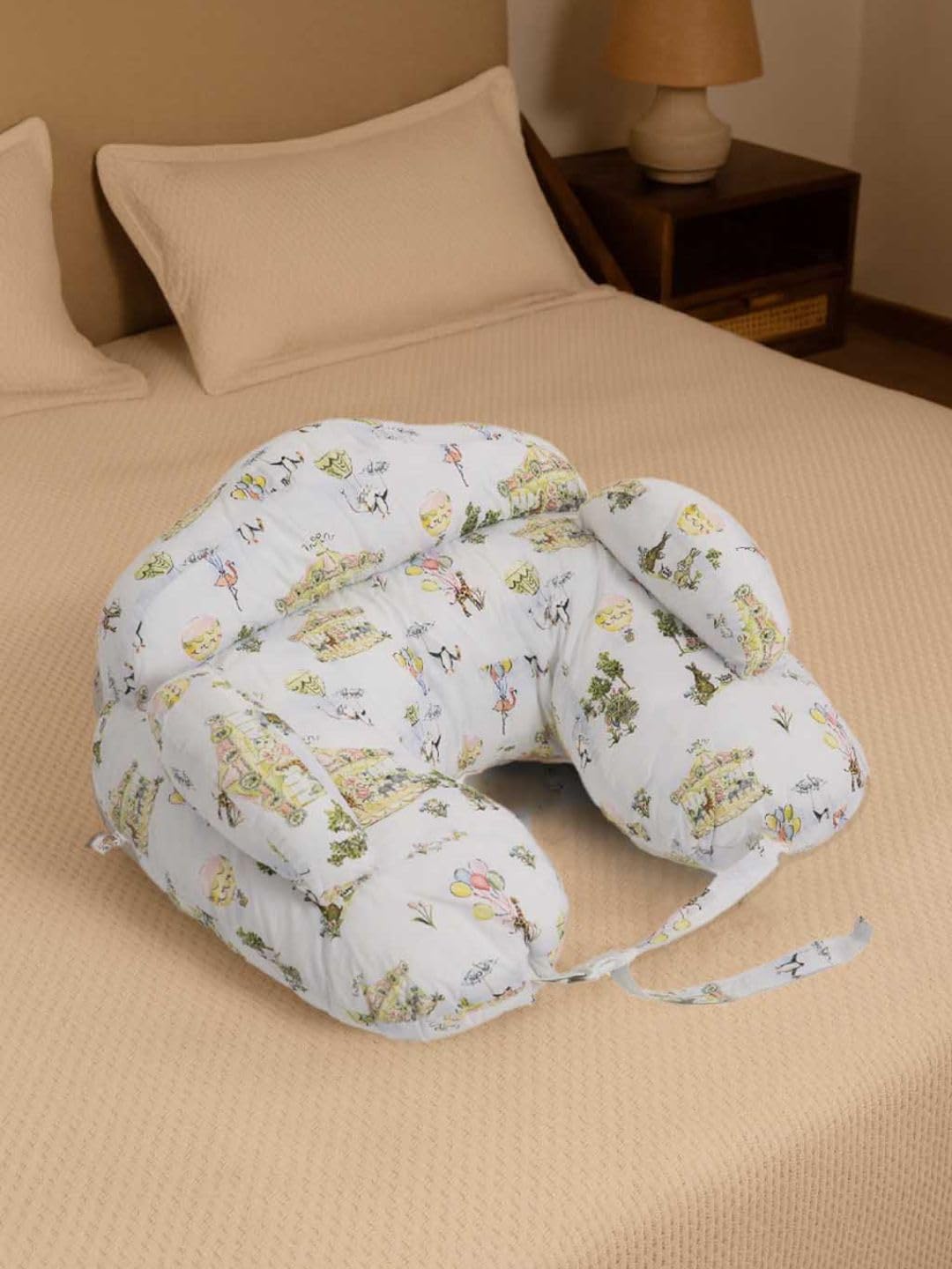 THE BABY TRUNK Carnival Carousel Nursing Cradle Pillow – Soft Egyptian Cotton Feeding Cushion for Moms | Ergonomic Support for Breastfeeding, Bottle Feeding & Newborn Baby Comfort (Off-White) 4