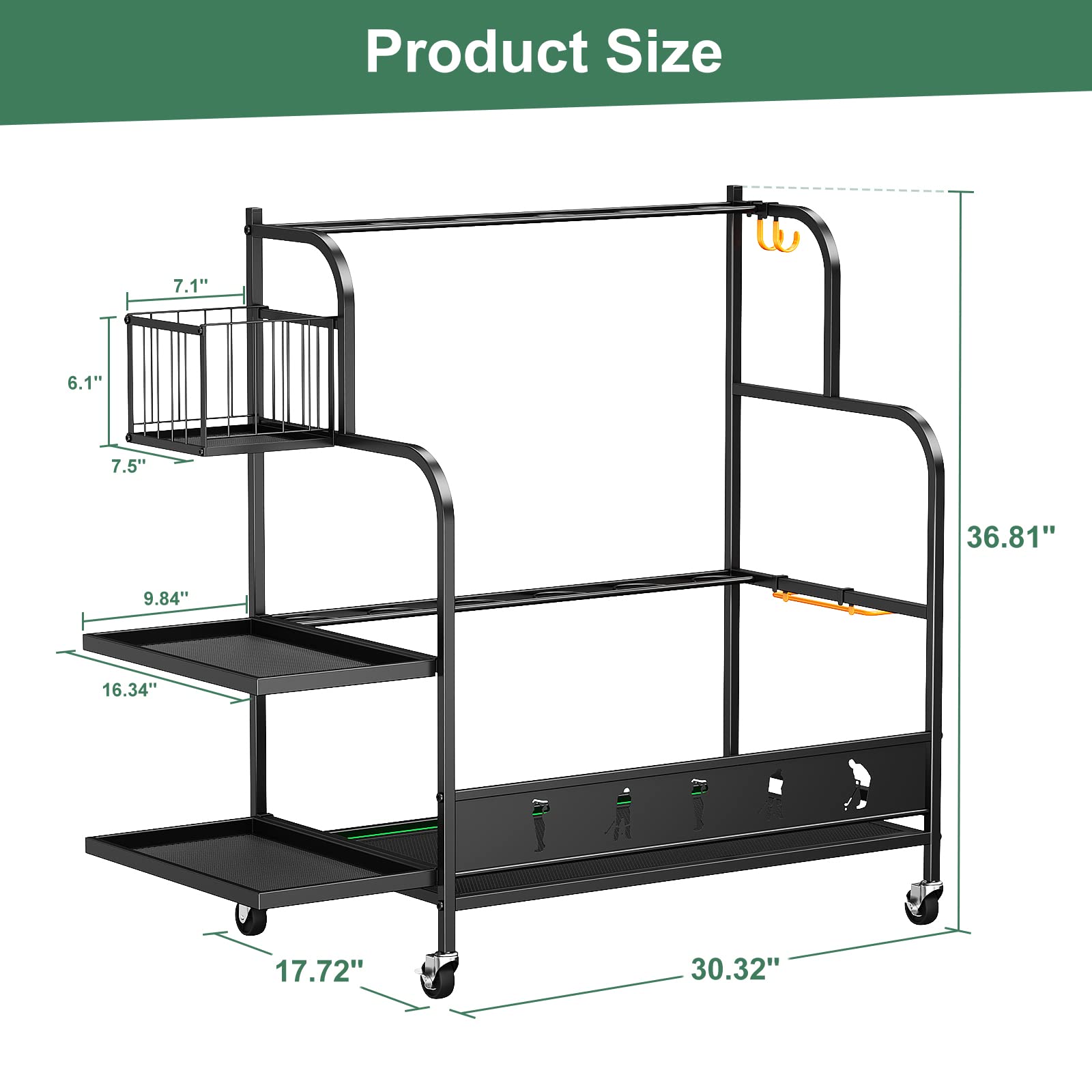 VOPEAK Golf Storage Garage Organizer with Wheels, Lightweight Golf Bag Organizer Fits for 2 Golf Bags and Golfing Accessories, Golf Club Rack Holder, Extra Large Golf Bag Storage Rack for Garage, Shed