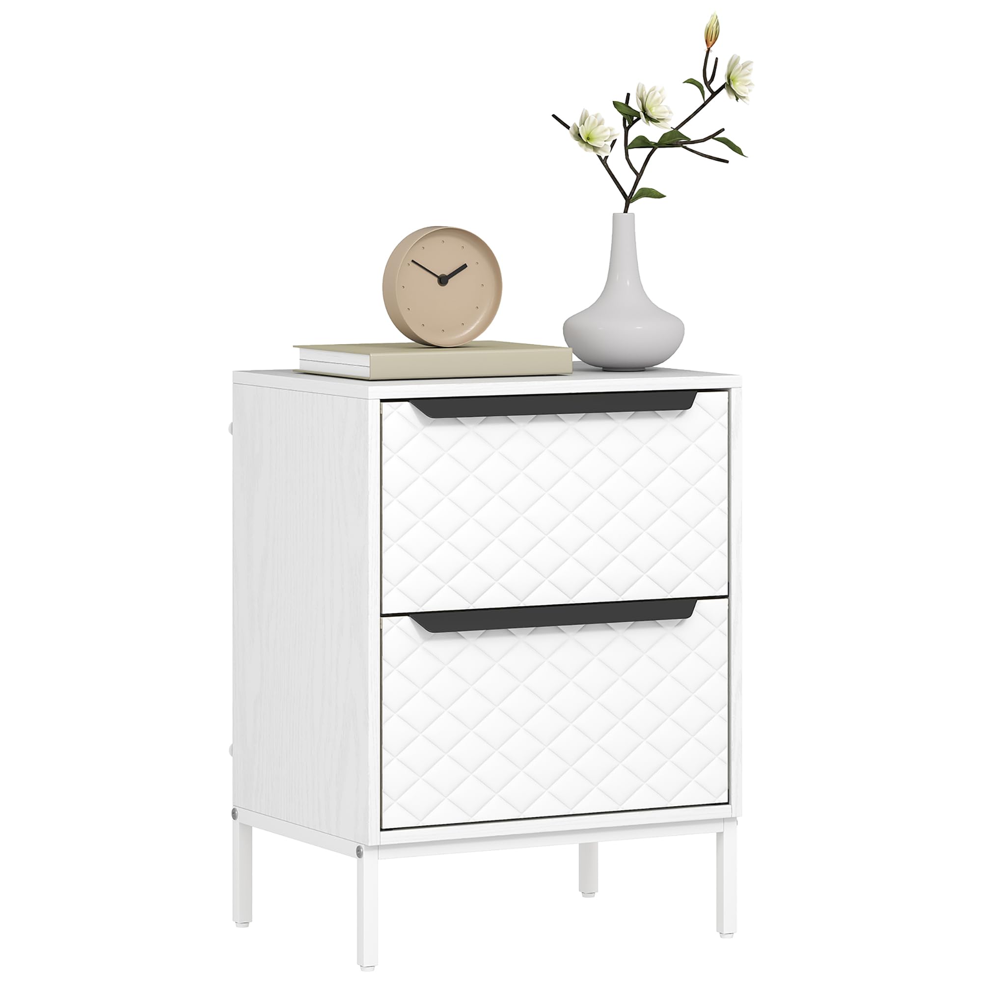 HOMCOM Chest of Drawers, Dresser with 2 Fabric Drawers, Bedroom Storage Unit with Aluminium Handles and Wood-effect Top for Living Room, Hallway, Entryway, White