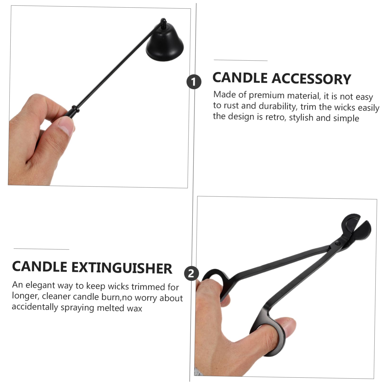Set Accessori Candela Nero in Ferro 4 Pezzi per Stoppini