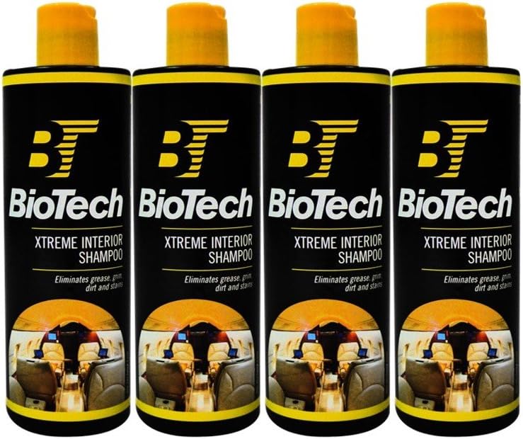 BioTech Xtreme Interior Shampoo, Upholstery shampoo, Carpet cleaner, Strong stain eliminator, Contains special cleaners, Concentrated, Pleasant fresh fragrance 16 oz (4)