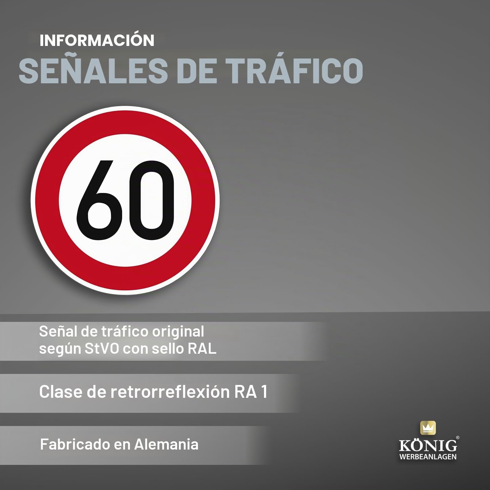 Señal de tráfico Velocidad máxima permitida 60 N° 274-60 | Ø 420 mm, aluminio 2 mm, RA1 | Señal de tráfico original según StVO con marca de calidad RAL | Dreifke