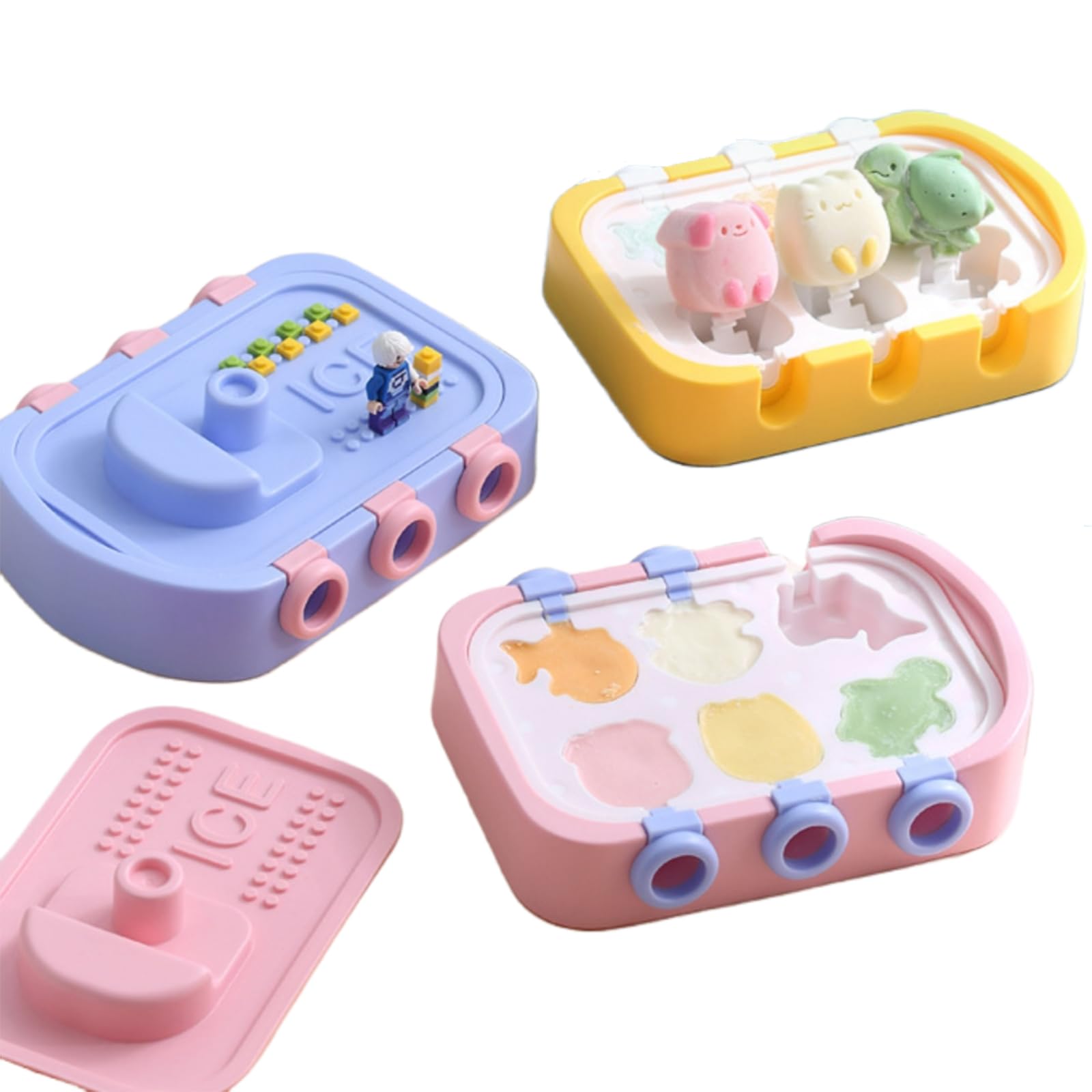 Cute Popsicle Mould Cartoon - Silicone Homemade Ice Pop Moulds Tray for Kids, 6 Cavities Easy Unmould Mini Popsicle Ice Cream DIY Maker (Blue)