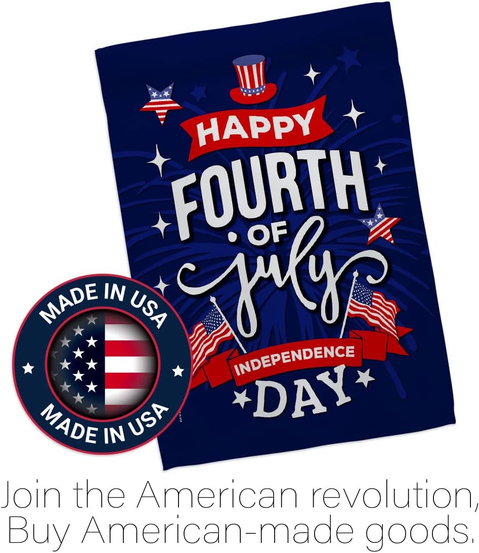 Fourth of July Garden Flag Set Wall Holder Patriotic Independence Day Fireworks BBQ United State American House Decoration Banner Small Yard Gift Double-Sided, 13"x 18.5", Thick Fabric