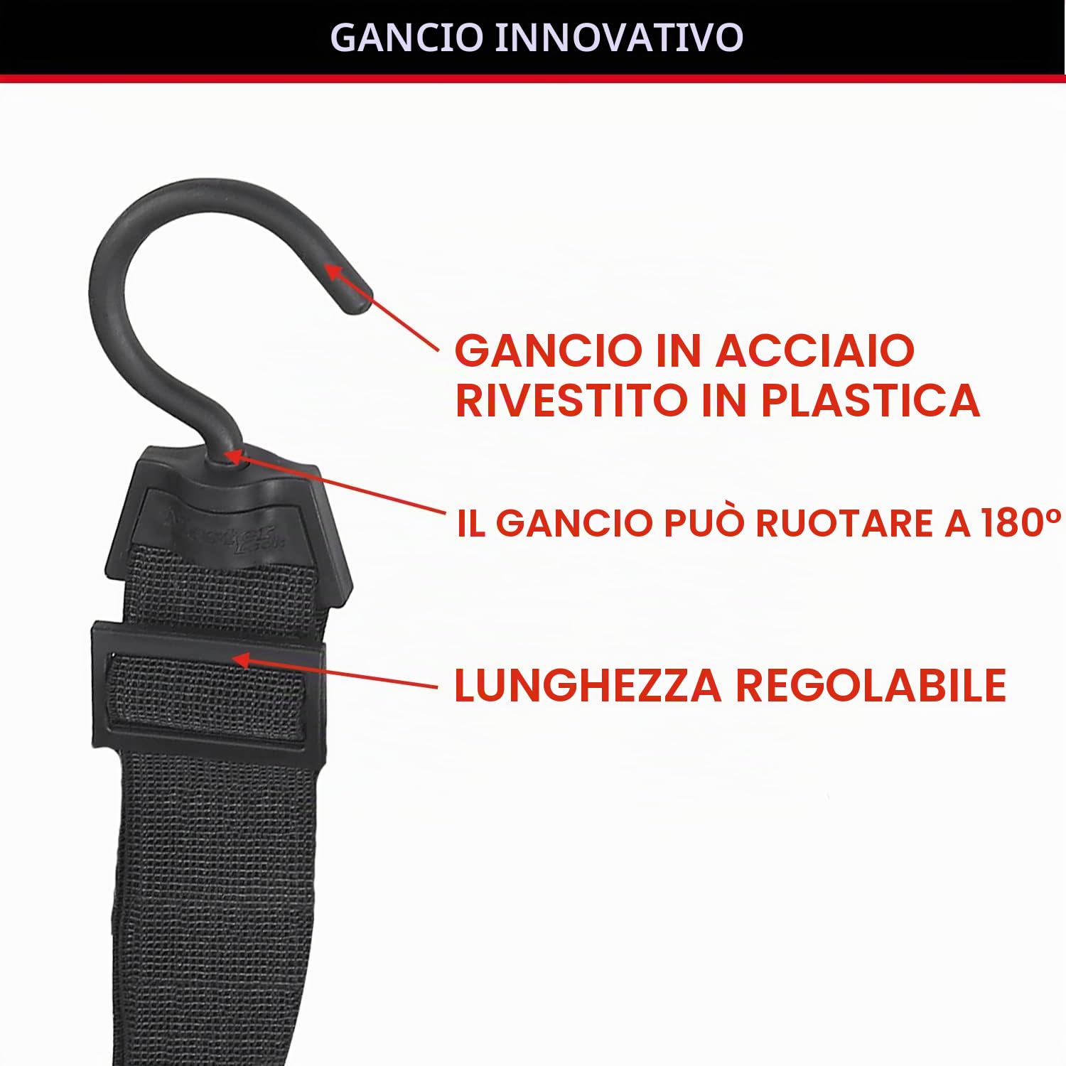 Master Lock 3245EURDAT Cinghia Elastica con Ganci Cavo Gancio Rotante 180° Adatto per Giardinaggio, Trasporto, Trasloco, Campeggio, Nero, 120 cm (Confezione da 2)