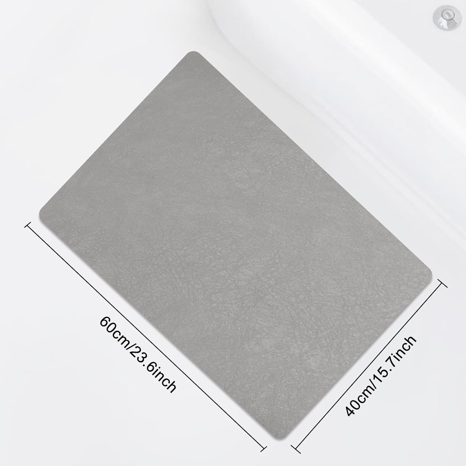 Image showing the dimensions of the bath mat: 60cm (23.6 inches) in length and 40cm (15.7 inches) in width.