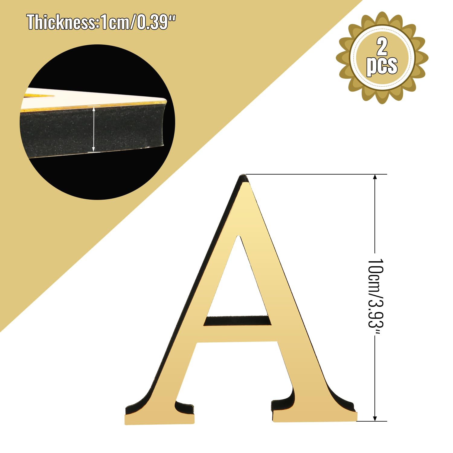 YIEMI 3D Letters for Wall Decor?Gold Elegant Wall Letters for Stylish Letter Wall Decor and DIY Home Decoration ?A,2 pcs?
