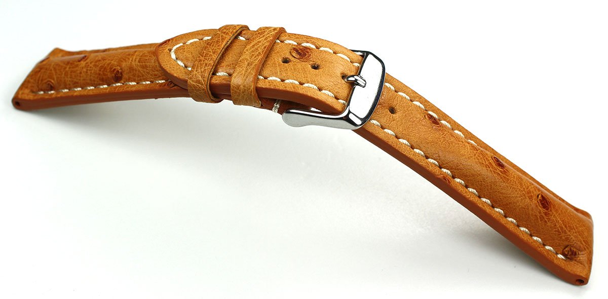 Bracelet pour montre en véritable cuir d’autruche - En différentes couleurs - Couture blanche